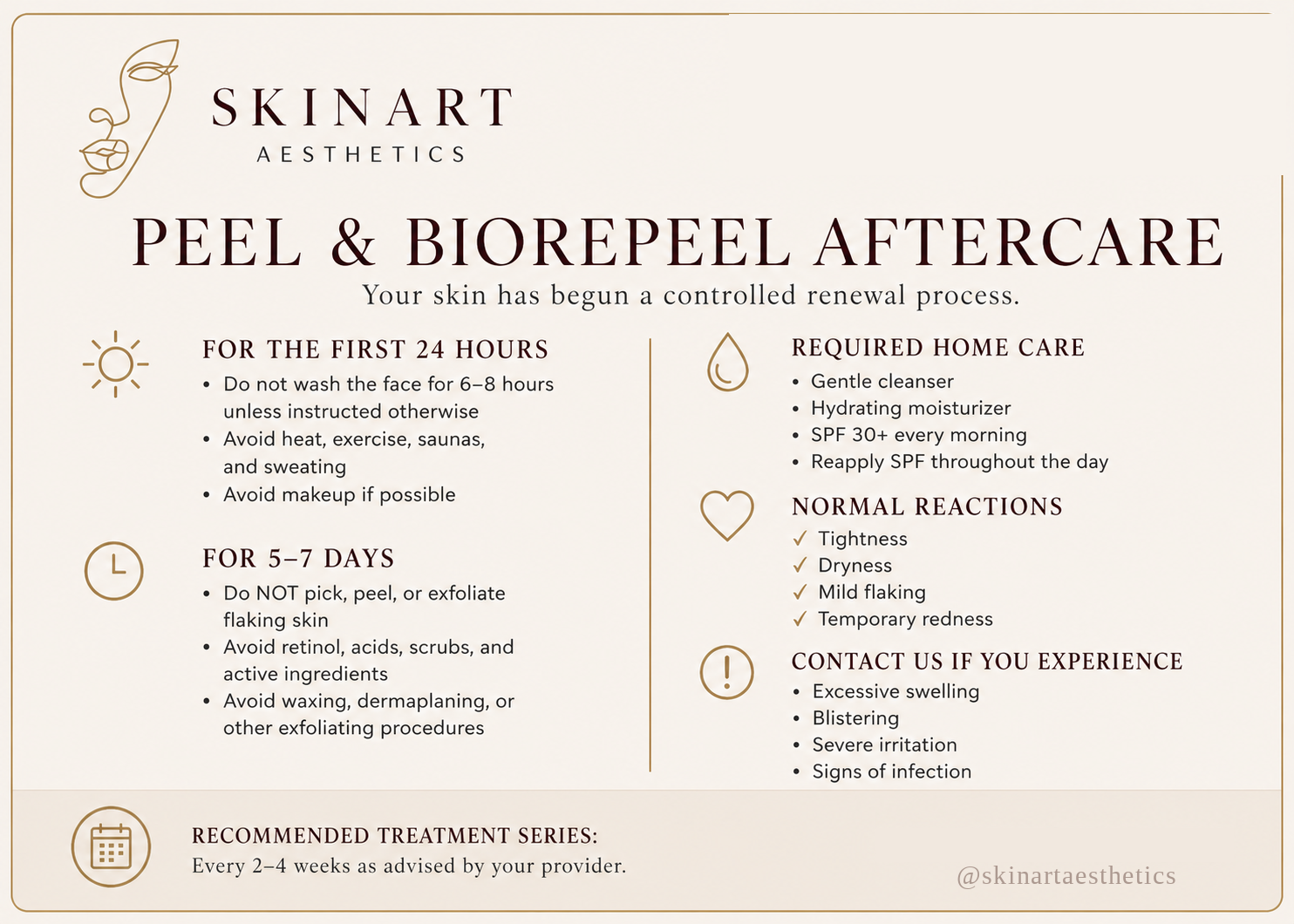 Peel and BioRePeel Aftercare instructions card